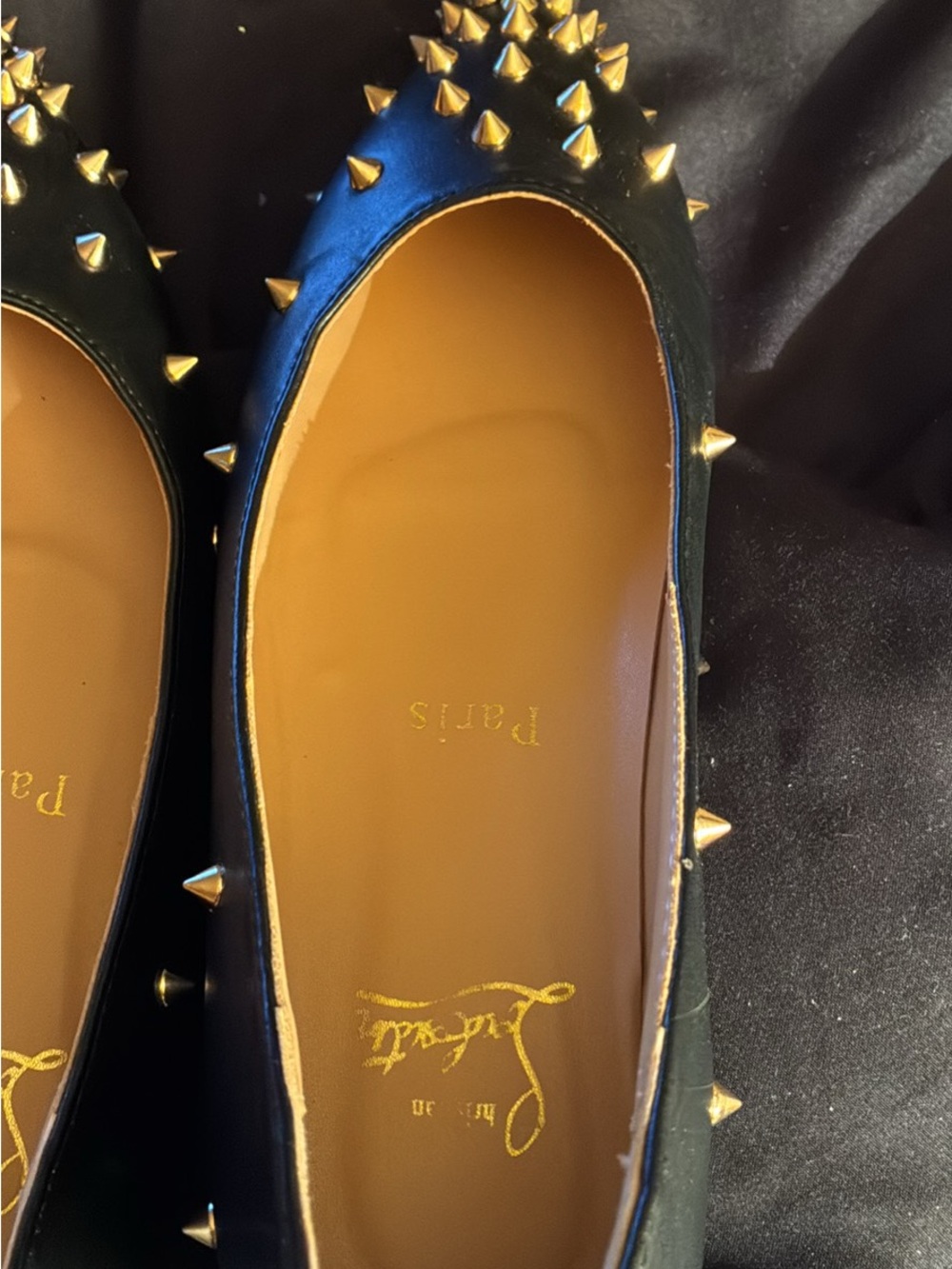 Christian Louboutin Black Leather Studded Ballet Flats